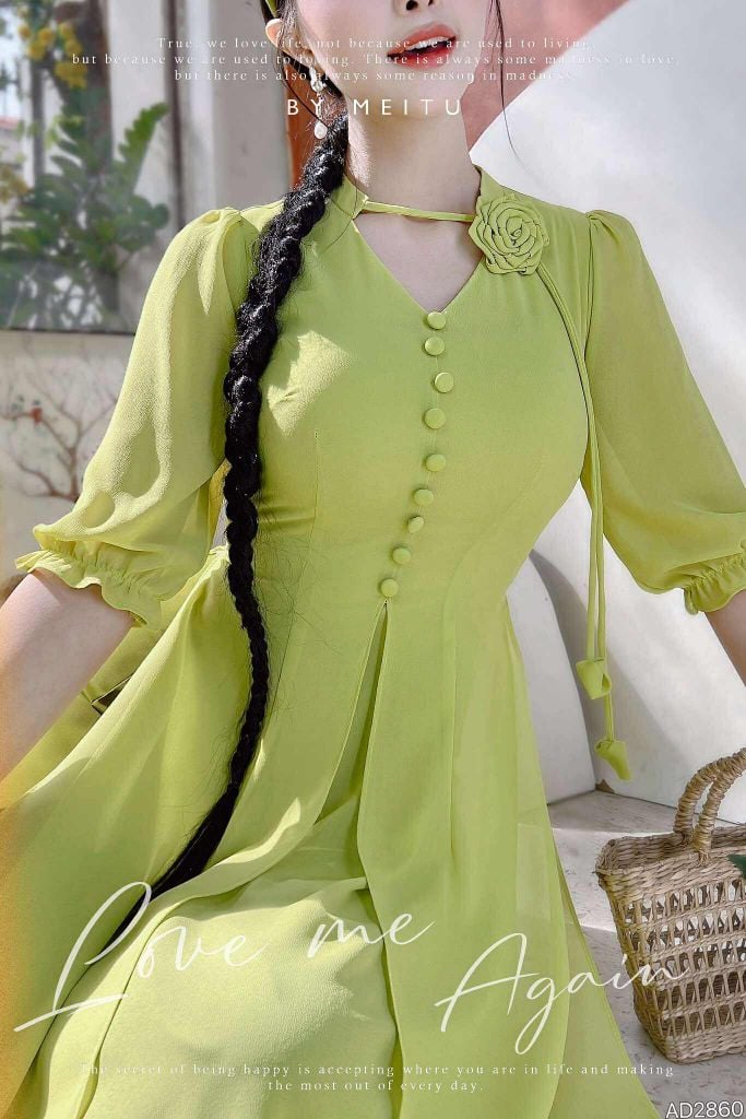 Áo Dài 4T Hoa Hồng Xoay+PK AD2860 (áo lẻ)