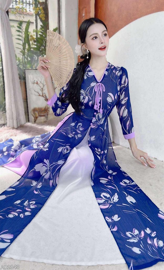 Áo Dài 4 Tà Tơ Vàng Lá Ngọc+PK AD9003.2843 (áo lẻ)