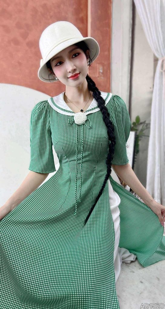 Áo Dài Ô Nhí Hoa Trà+PK AD1520 (áo lẻ)