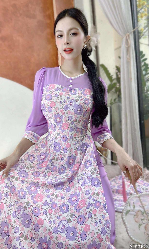 Áo Dài Giọt Sương Nút Bọc AD2909 (áo lẻ)