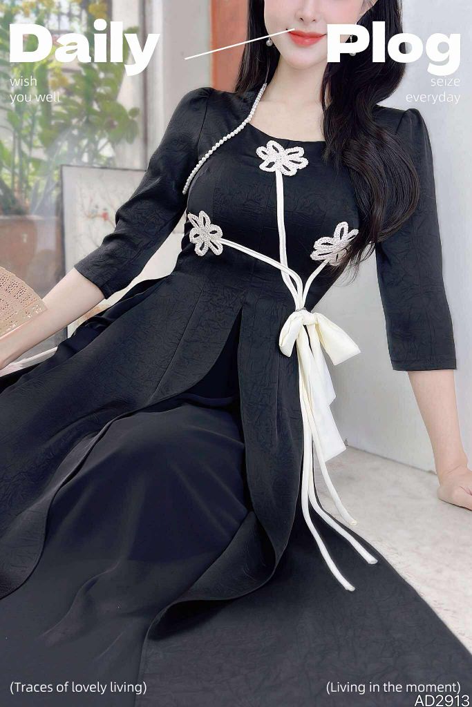 Áo Dài 3 Tà Nơ Hoa Đán+PK AD2913 (áo lẻ)