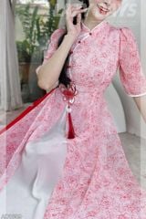 Áo Dài 4 Tà Sen Thêu 3D (PK) AD1659 (Áo lẻ)