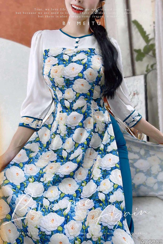 Áo Dài Giọt Sương Nút Bọc AD2909 (áo lẻ)