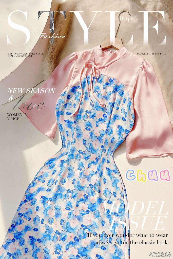 Áo Dài Cổ Xéo Hàn+PK AD2848 (áo lẻ)