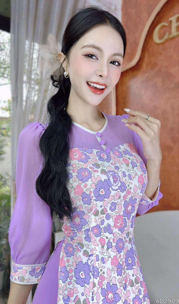 Áo Dài Giọt Sương Nút Bọc AD2909 (áo lẻ)