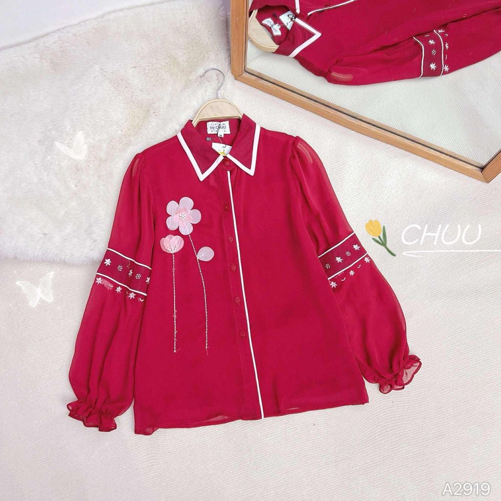 Áo Sơ Mi Tơ Hải Đường A2919