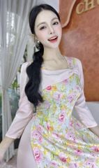 Áo Dài Trà Hoa Châu+PK AD2908 (áo lẻ)