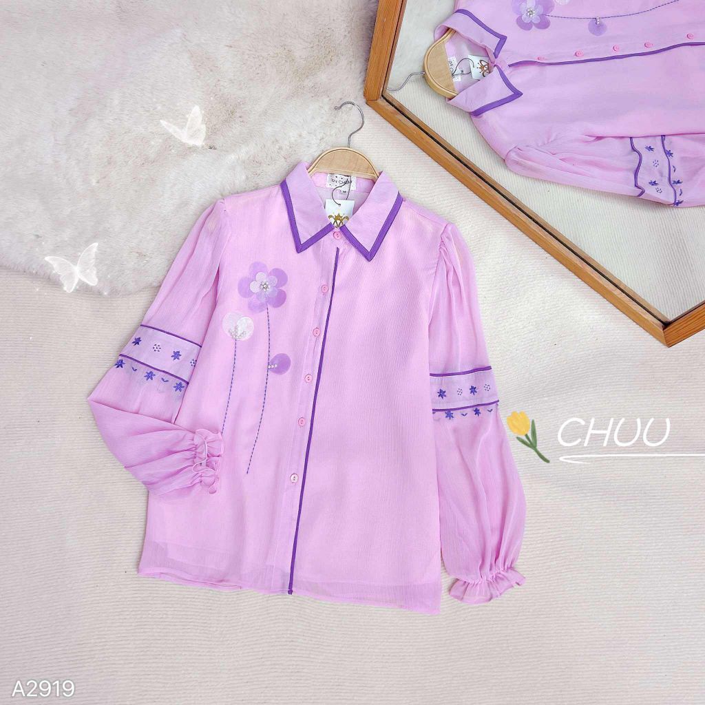 Áo Sơ Mi Tơ Hải Đường A2919