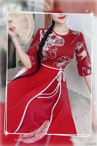 Áo Dài 2T+ Hoa Chỉ Eo Nơ+PK AD2945 (áo lẻ)