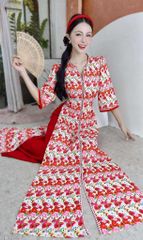 Áo Dài Cổ V Vintage AD9003.2903 (áo lẻ)