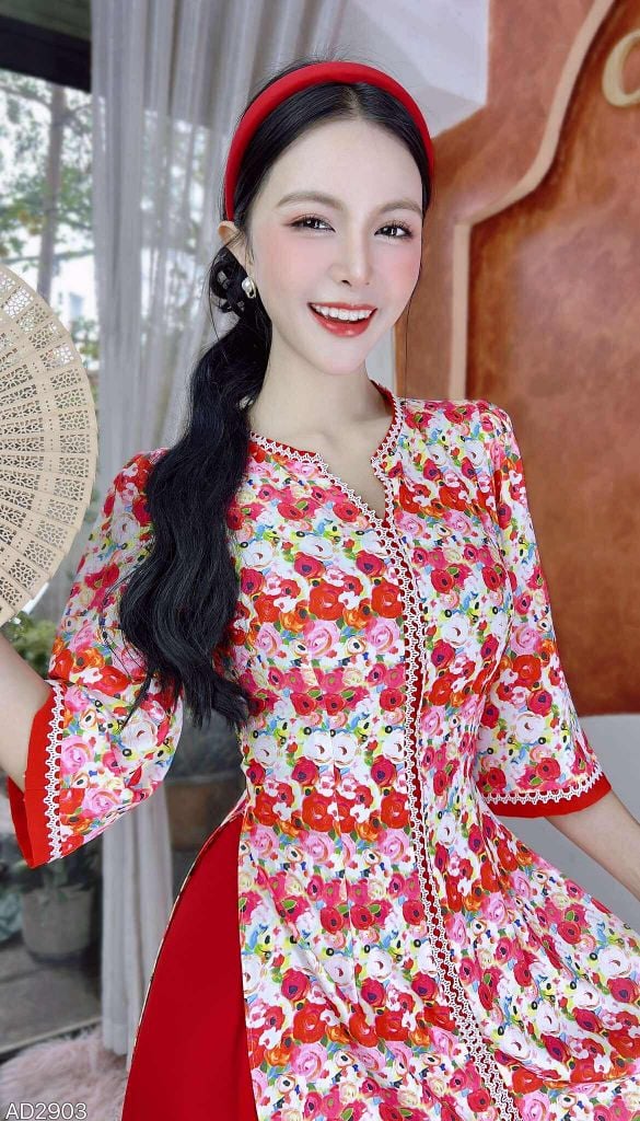 Áo Dài Cổ V Vintage AD9003.2903 (áo lẻ)