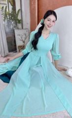 Áo Dài 4 Tà Hoa Hồng Chun+PK AD9003.2897 (áo lẻ)