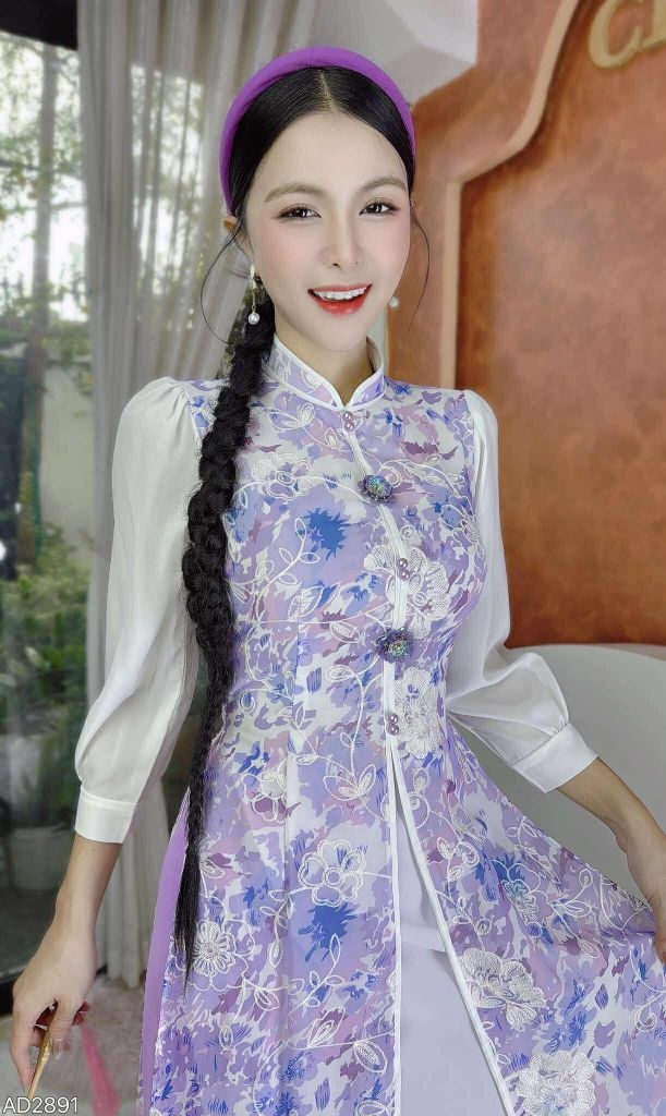 Áo Dài 4 Tà Hoa Cẩm Đen AD9003.2891 (áo lẻ)