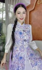 Áo Dài 4 Tà Hoa Cẩm Đen AD9003.2891 (áo lẻ)