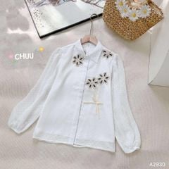 Áo Sơ Mi Hoa Len Kem A2930