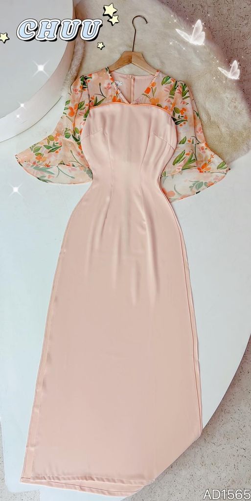 Áo Dài Cổ V tay Xòe AD1565 (áo lẻ)