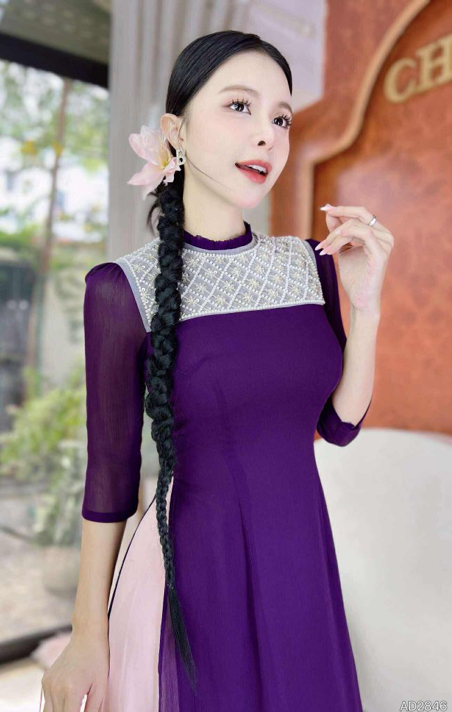 Áo Dài 4 Tà Hạt Đậu Ngọc AD9003.2846 (áo lẻ)