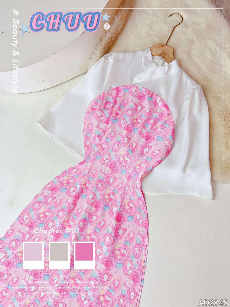 Áo Dài Cổ Xéo Hàn+PK AD2848 (áo lẻ)