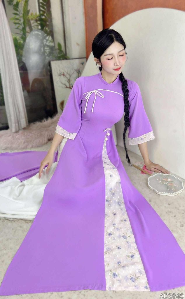 Áo Dài 2 Tà+ Cheri Quế Kèm Phụ Kiện AD9003.2849 (áo lẻ)