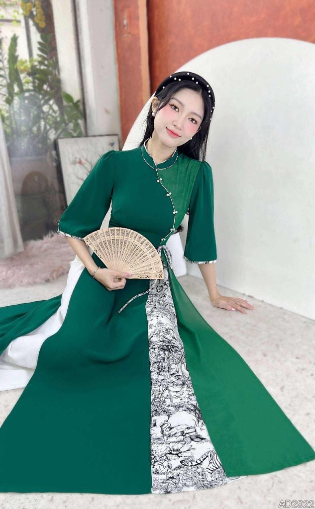 Áo Dài 2 Tà+ Phong Đình Kèm Phụ Kiện AD9003.2922 (áo lẻ)