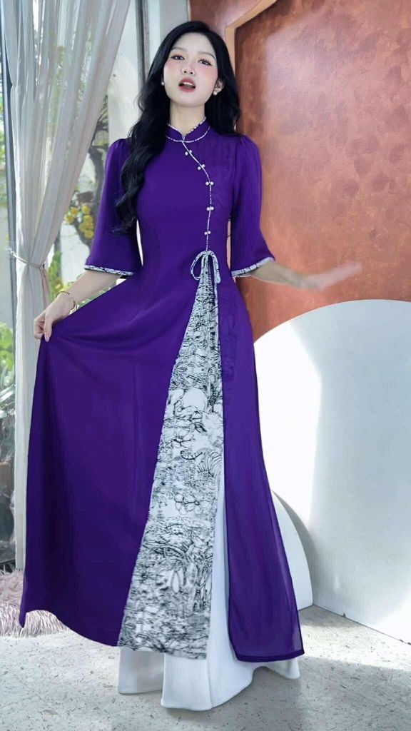 Áo Dài 2 Tà+ Phong Đình Kèm Phụ Kiện AD9003.2922 (áo lẻ)