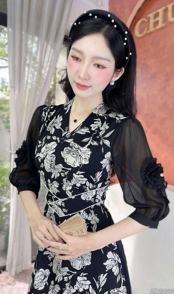 Áo Dài Eo Sa Tay Hoa AD2856 (áo lẻ)