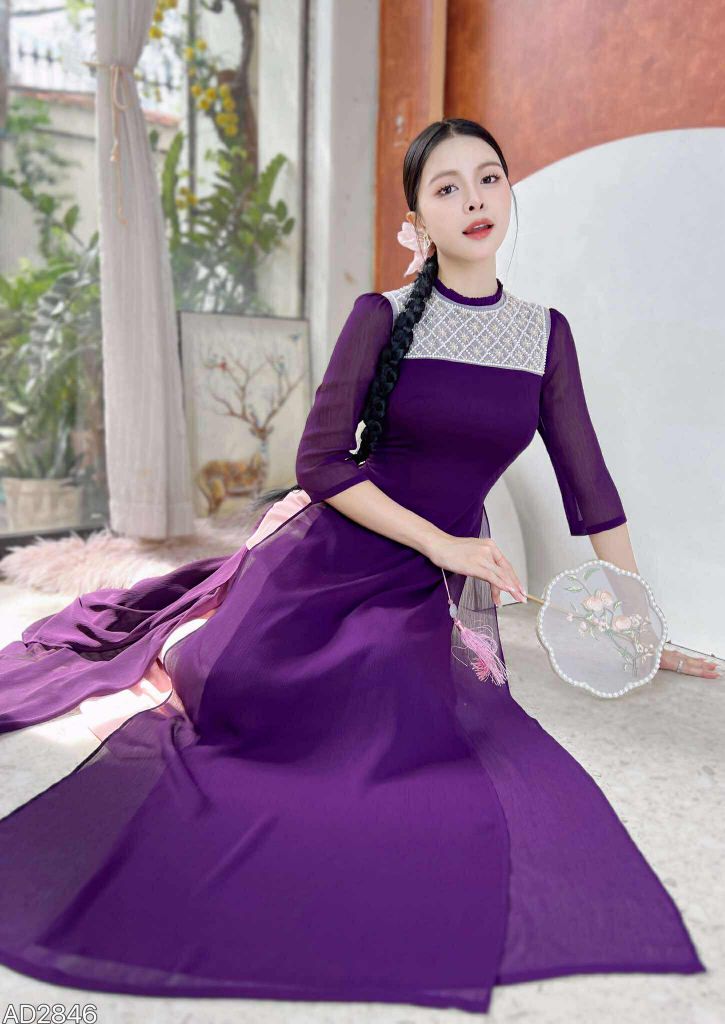 Áo Dài 4 Tà Hạt Đậu Ngọc AD9003.2846 (áo lẻ)