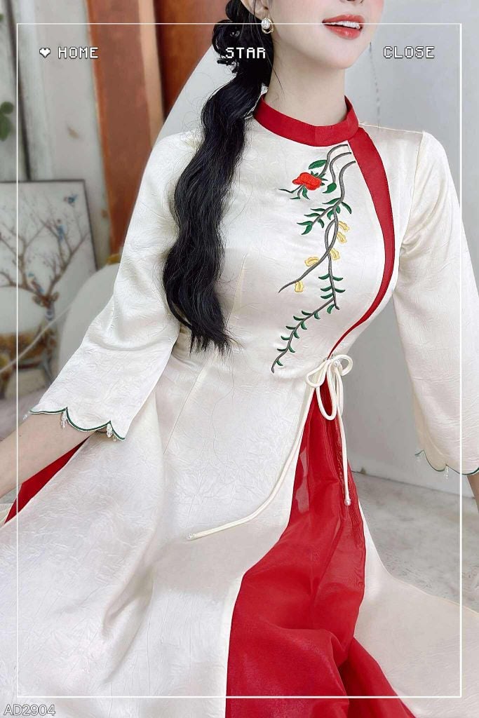 Áo Dài 2 Tà+ Đồi Hoa Bay Kèm Phụ Kiện AD2904 (áo lẻ)