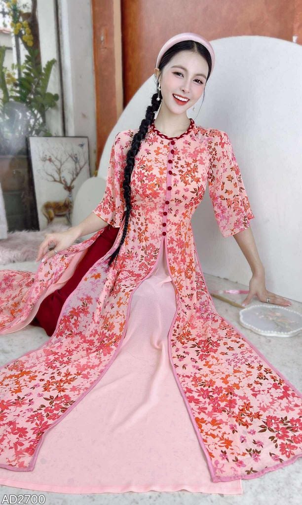 Áo Dài 4 Tà Mộng Cánh Hoa 132cm AD2700 (Áo lẻ)