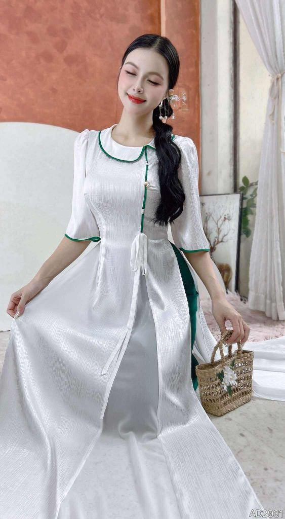 Áo Dài Gấm Cá Gỗ AD2931 (áo lẻ)