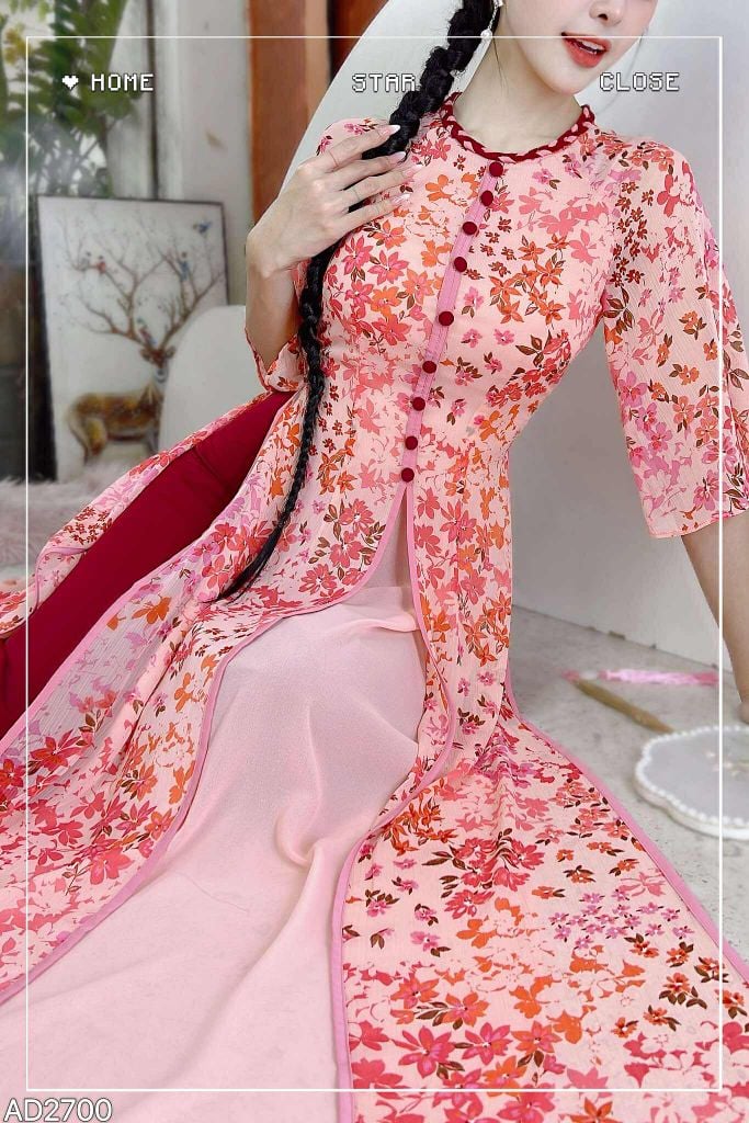 Áo Dài 4 Tà Mộng Cánh Hoa 132cm AD2700 (Áo lẻ)
