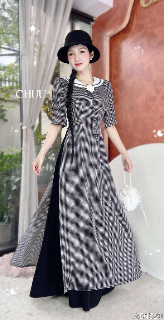 Áo Dài Ô Nhí Hoa Trà+PK AD1520 (áo lẻ)