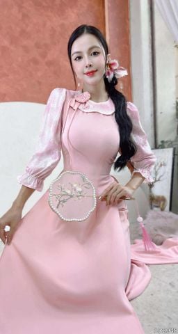 Áo Dài Bánh Quy Hoa Hồng+PK AD2948 (áo lẻ)