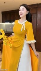 Áo Dài Nơ Viền Dây Ren Tay Nứt AD2974 (áo lẻ)