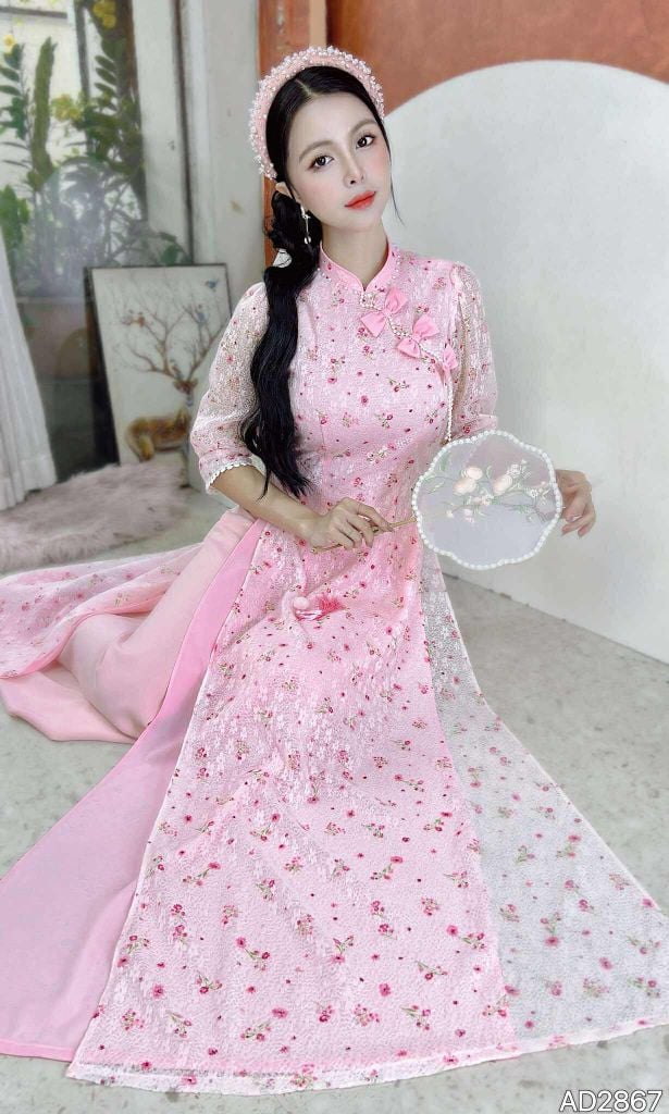 Áo Dài 4 Tà 3 Nơ Ren AD9003.2867 (áo lẻ)