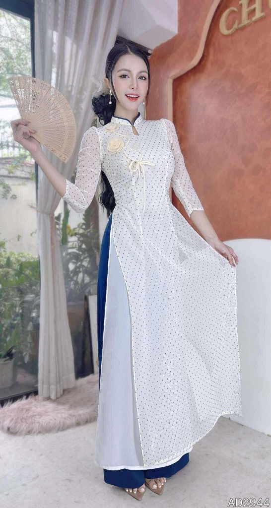 Áo Dài 4 Tà Cành Hồng Sương AD9003.2944 (áo lẻ)