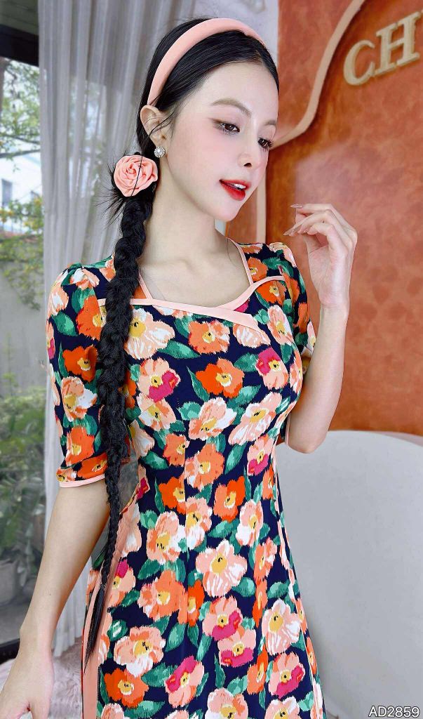 Áo Dài Cổ Vuông Mỹ Nữ+PK AD2859 (Áo lẻ)