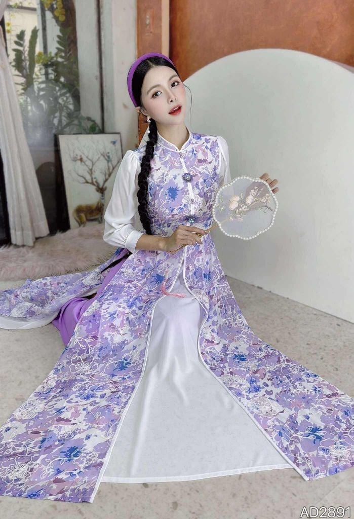 Áo Dài 4 Tà Hoa Cẩm Đen AD9003.2891 (áo lẻ)