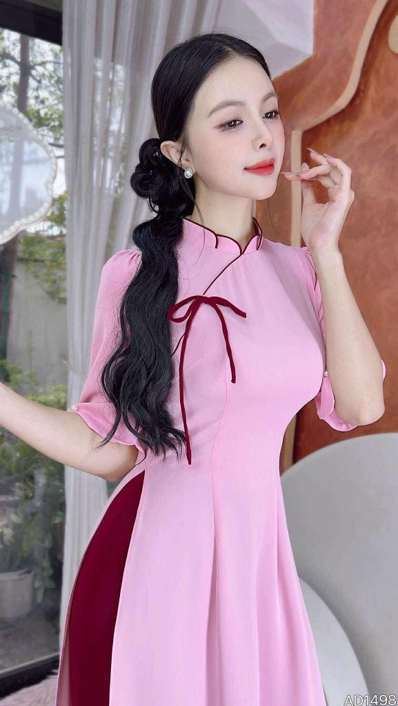 Áo Dài Cổ Cánh Hoa Sen+(PK) AD1498 (áo lẻ)