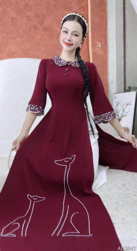 Áo Dài 2 Con Hưu AD2941 (áo lẻ)