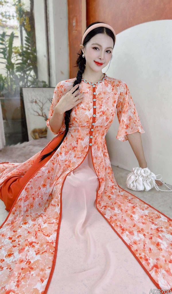 Áo Dài 4 Tà Mộng Cánh Hoa 132cm AD2700 (Áo lẻ)