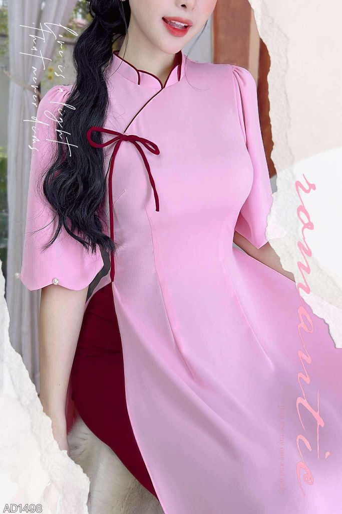 Áo Dài Cổ Cánh Hoa Sen+(PK) AD1498 (áo lẻ)