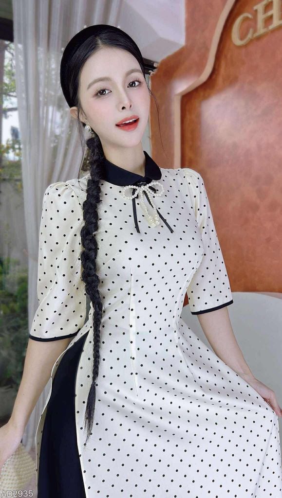 Áo Dài Cotton Ngọc Ruy Băng+PK AD9002.2935 (áo lẻ)