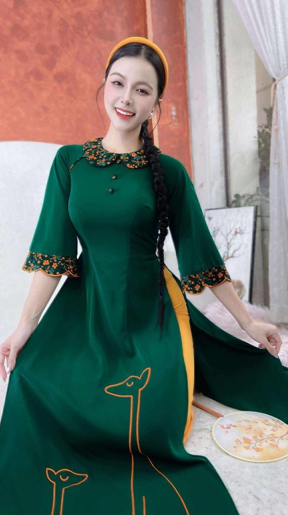 Áo Dài 2 Con Hưu AD2941 (áo lẻ)