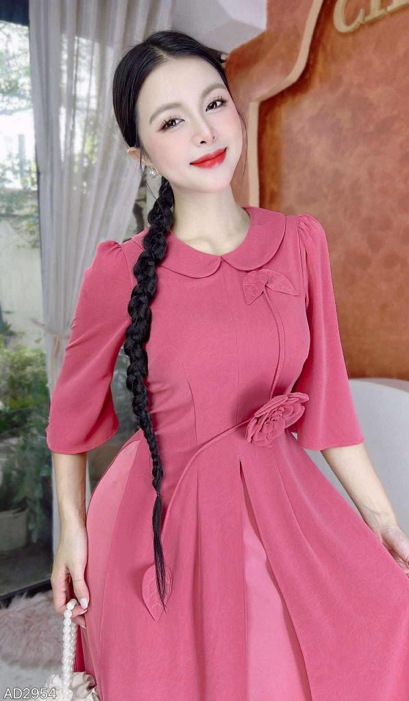 Áo Dài 3 Tà Cành Hoa Nở Tươi+PK AD2954 (áo lẻ)