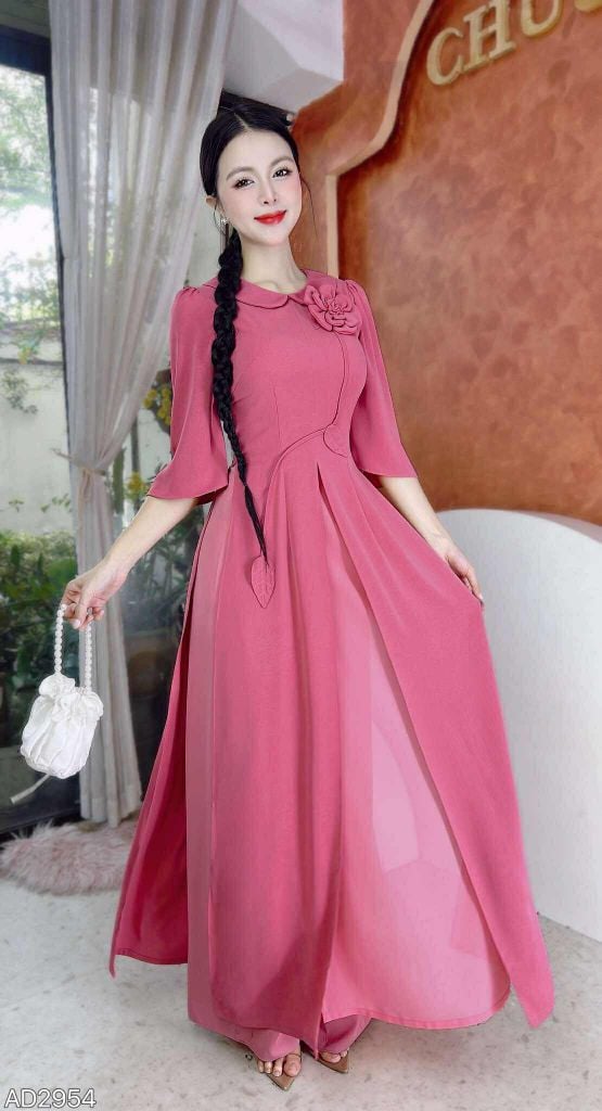 Áo Dài 3 Tà Cành Hoa Nở Tươi+PK AD2954 (áo lẻ)
