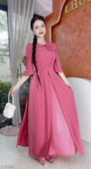 Áo Dài 3 Tà Cành Hoa Nở Tươi+PK AD2954 (áo lẻ)