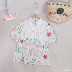 Áo Sơ Mi Hoa Chân Nút Bọc A1639