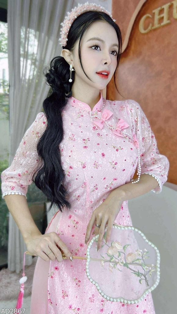 Áo Dài 4 Tà 3 Nơ Ren AD9003.2867 (áo lẻ)