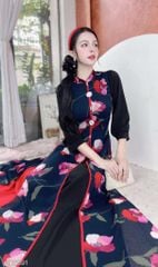 Áo Dài 4 Tà Hoa Cẩm Đen AD9003.2891 (áo lẻ)